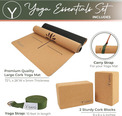 Ultimate Cork Yoga Kit – Eco-Friendly Large Mat with Alignment Lines, Blocks, Strap & Carry Strap – Premium Yoga Gift Set