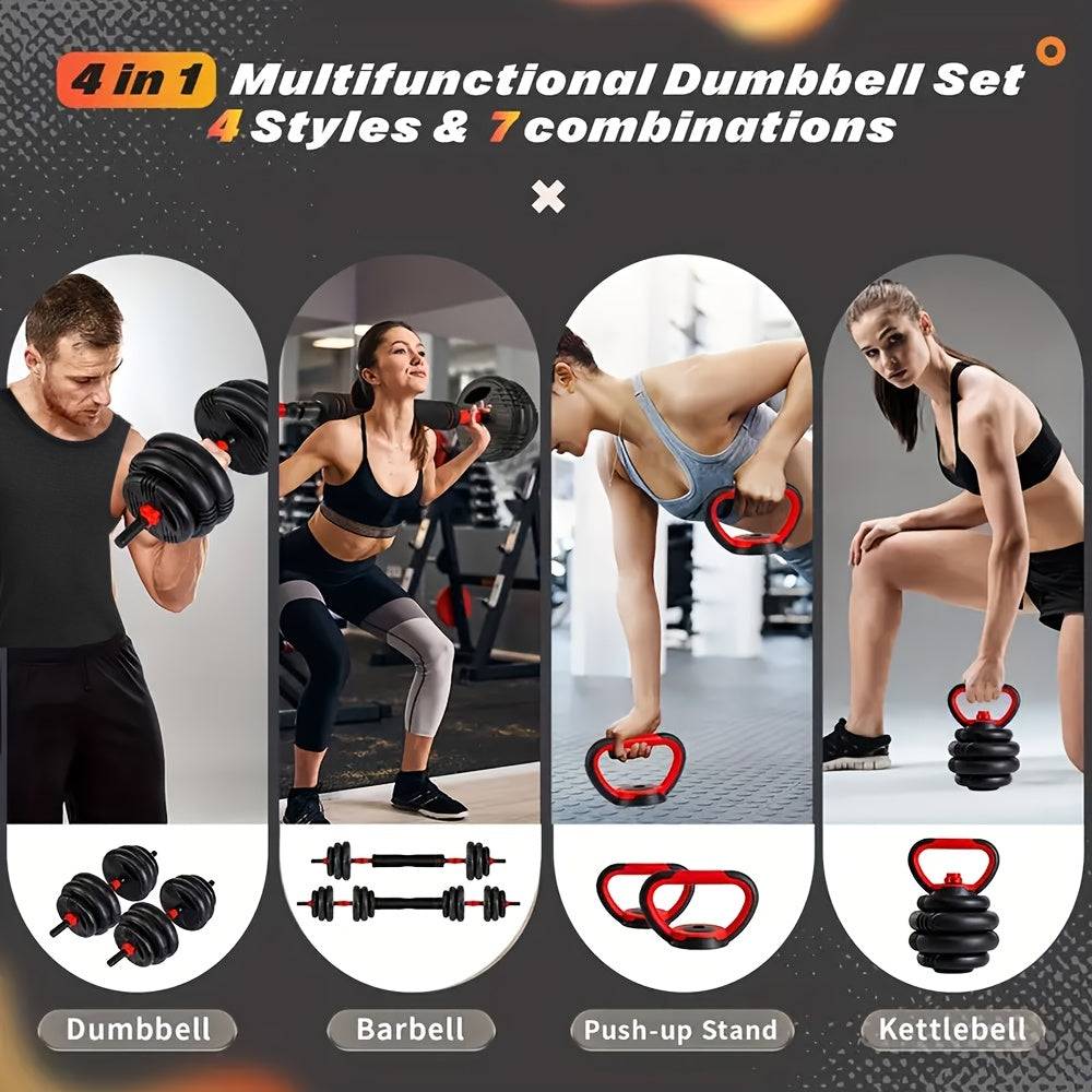 Adjustable Dumbbell Set for strength training – includes push-up stand and barbell

