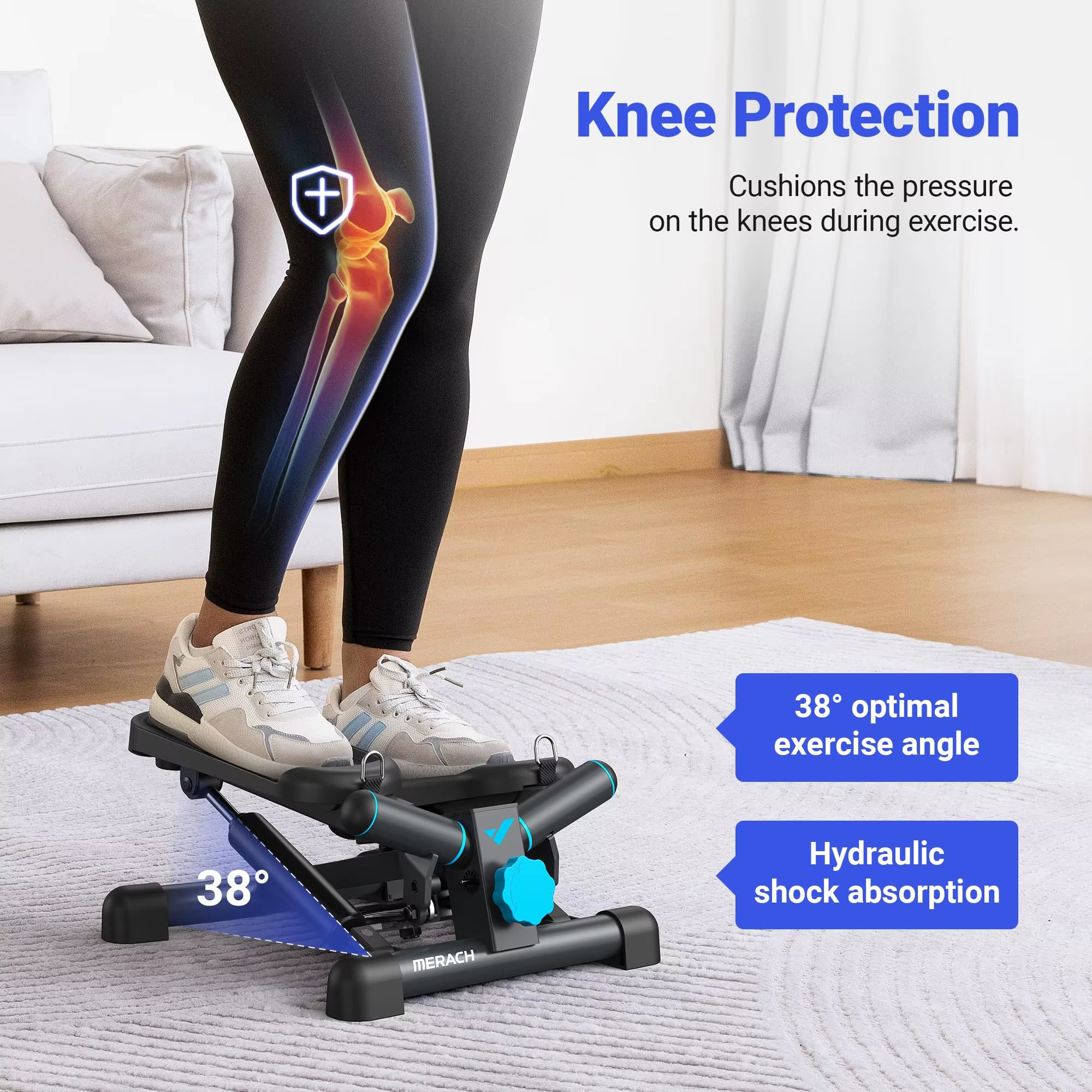 Mini Twist Stair Stepper with Resistance Bands – 330LBS Capacity Home Exercise Machine for Cardio & Strength Training