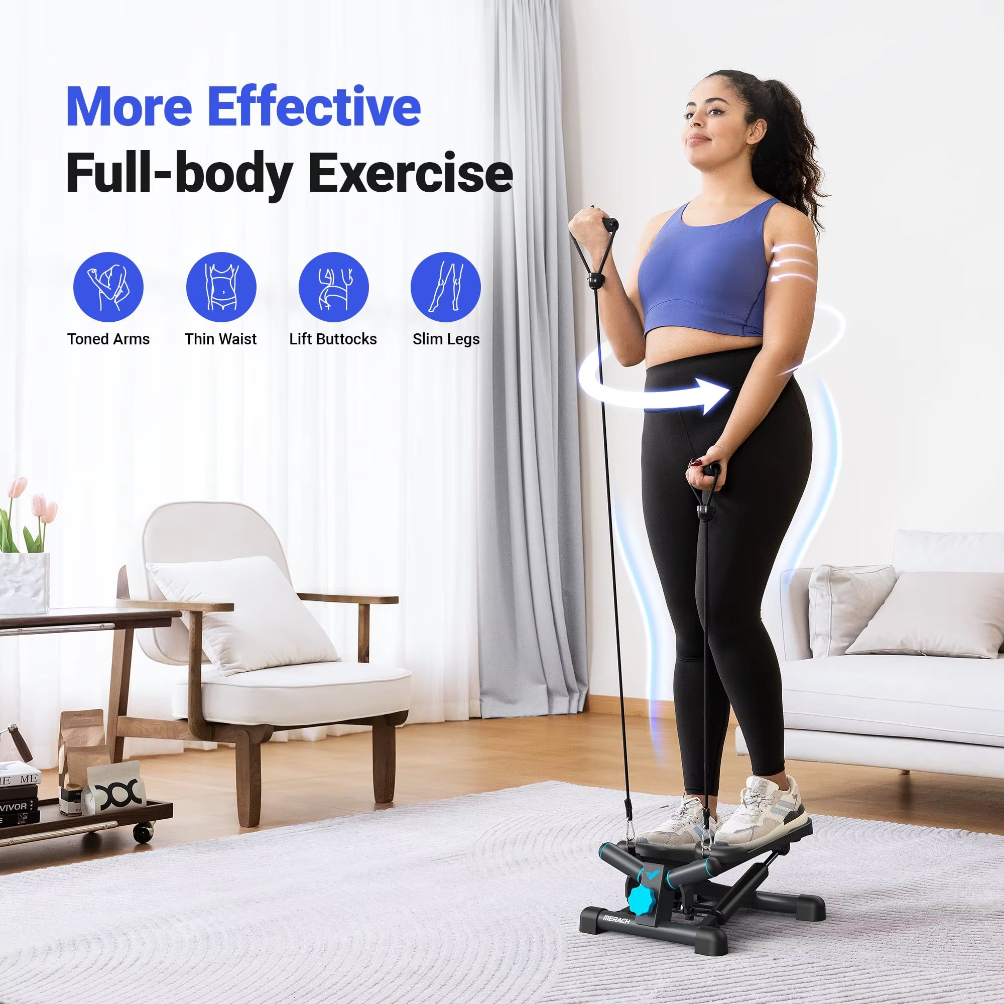 Mini Twist Stair Stepper with Resistance Bands – 330LBS Capacity Home Exercise Machine for Cardio & Strength Training