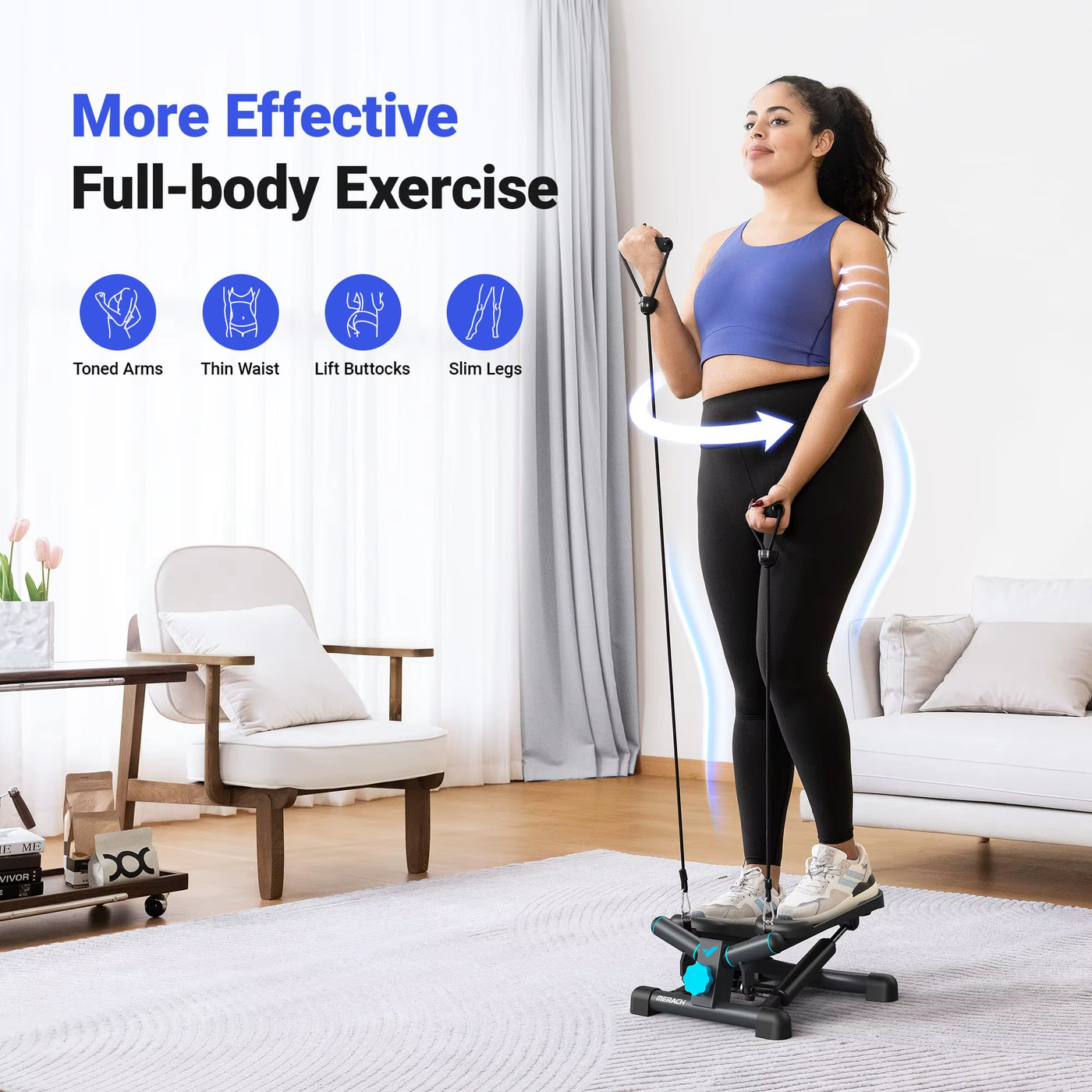 Mini Twist Stair Stepper with Resistance Bands – 330LBS Capacity Home Exercise Machine for Cardio & Strength Training
