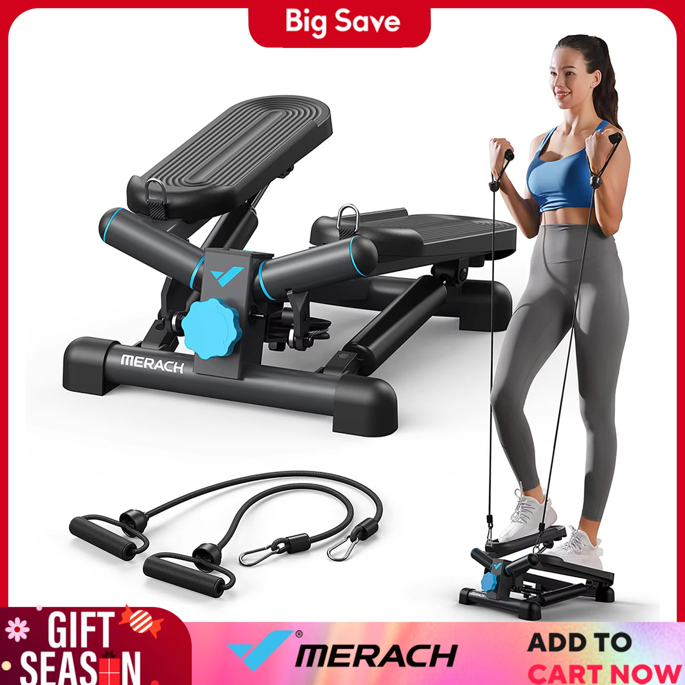 Mini Twist Stair Stepper with Resistance Bands – 330LBS Capacity Home Exercise Machine for Cardio & Strength Training