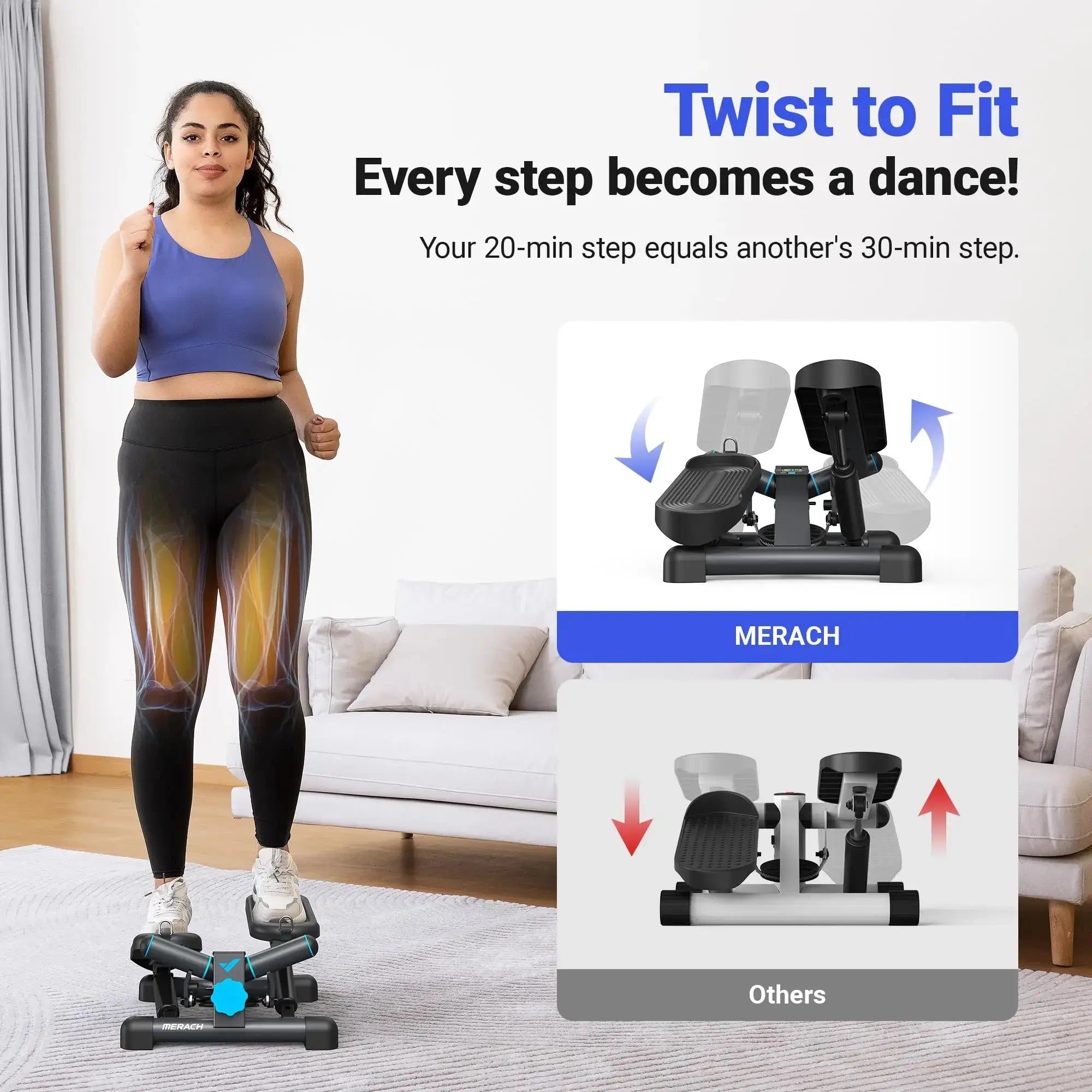 Leg and glute toning with Mini Twist Stepper and resistance band support

