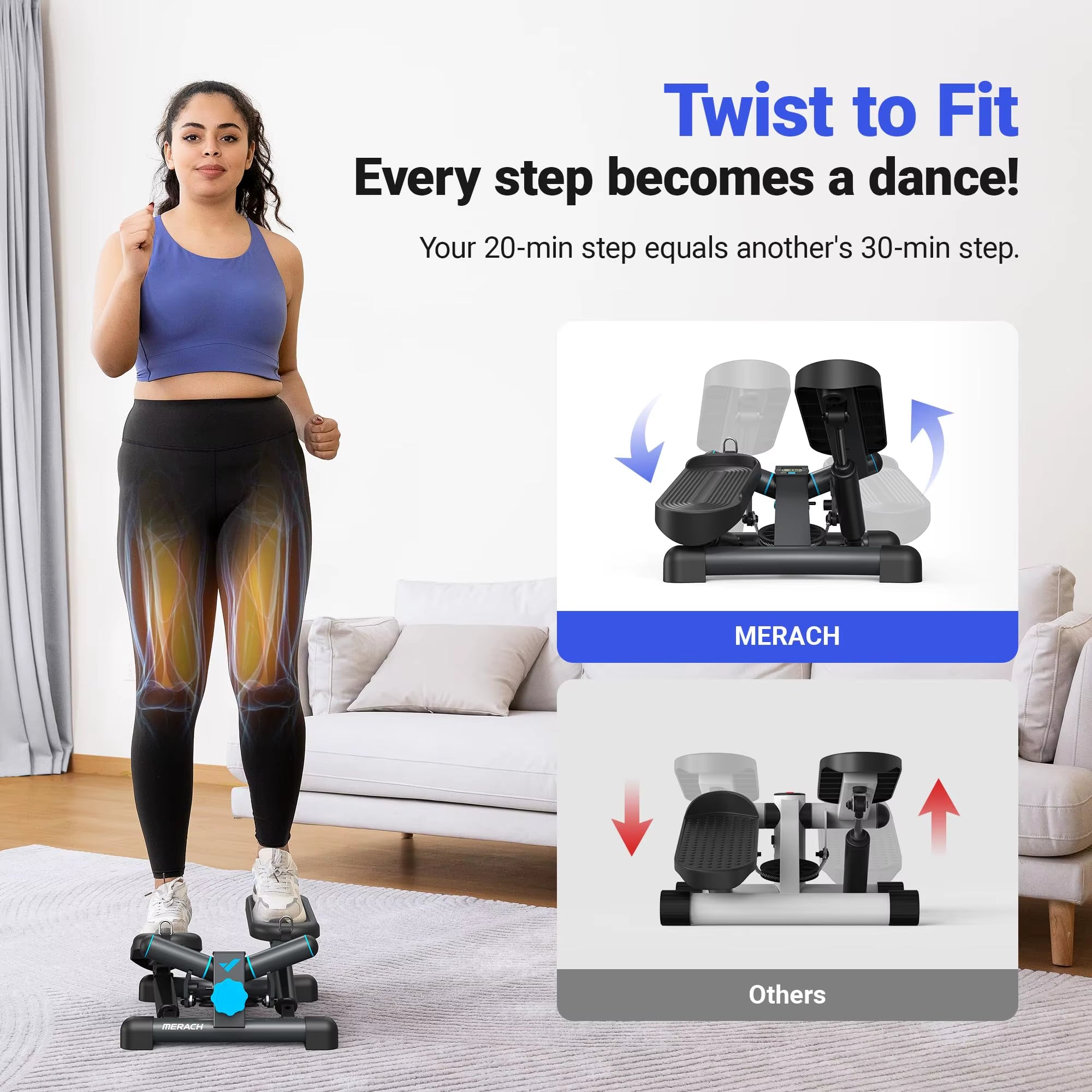 Mini Twist Stair Stepper with Resistance Bands – 330LBS Capacity Home Exercise Machine for Cardio & Strength Training