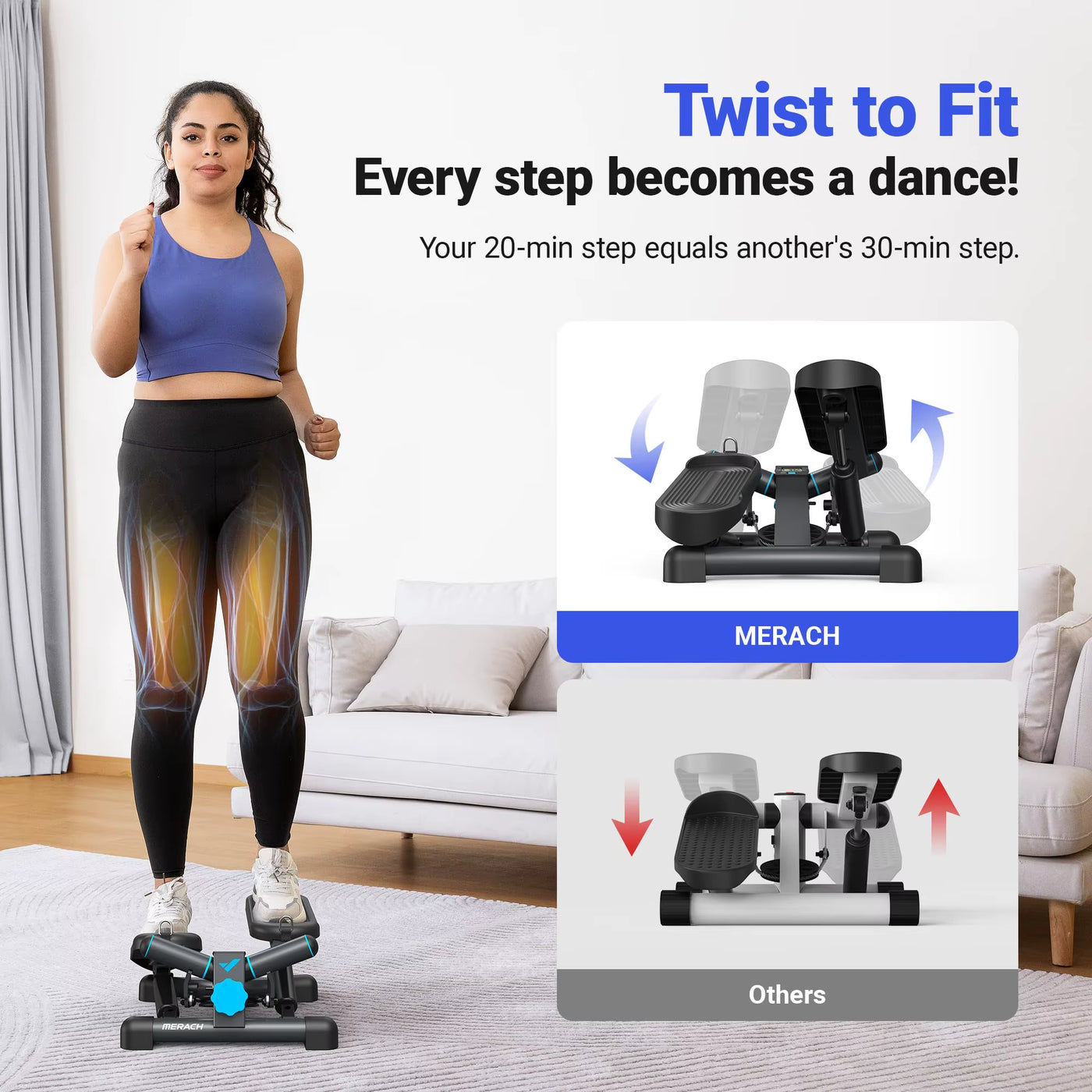 Mini Twist Stair Stepper with Resistance Bands – 330LBS Capacity Home Exercise Machine for Cardio & Strength Training