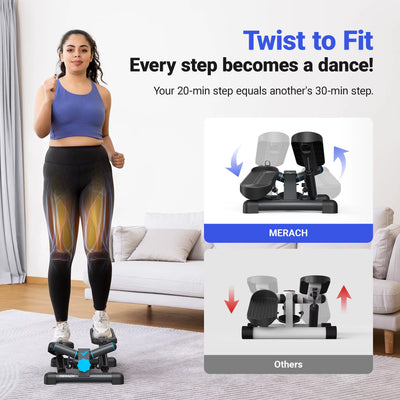 Mini Twist Stair Stepper with Resistance Bands – 330LBS Capacity Home Exercise Machine for Cardio & Strength Training