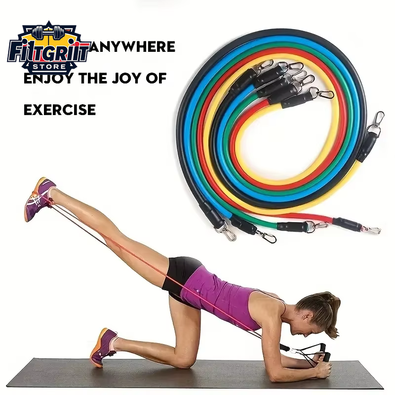11-Piece TPE Resistance Bands Set with Accessories – Door Anchor, Handles & Ankle Straps